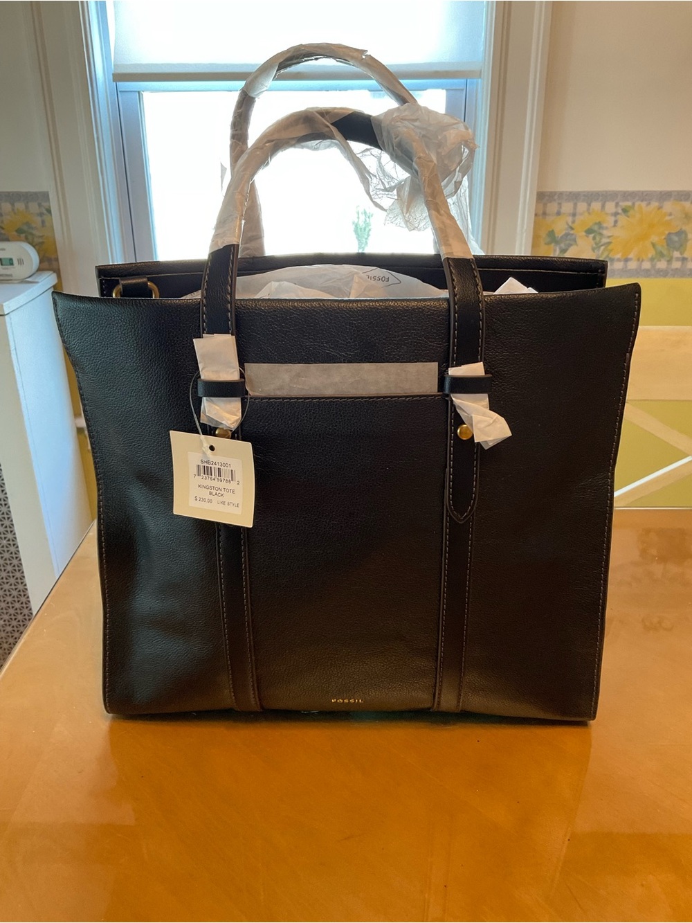 New Fossil Kingston Leather Crossbody Satchel Tote Bag Black $230